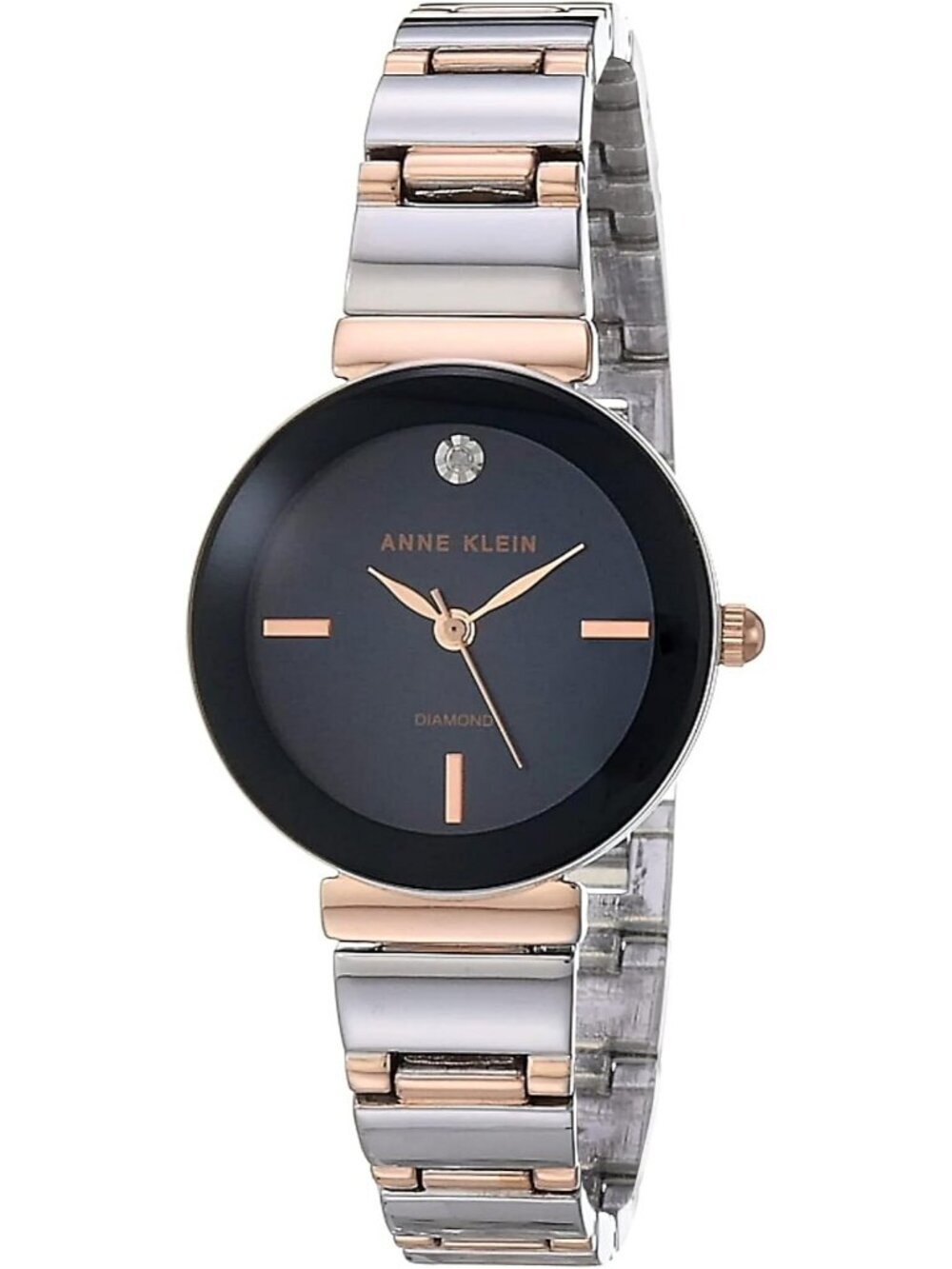 Anne Klein Women's Silver Navy Blue Analog Genuine Diamond Dial Bracelet Watch